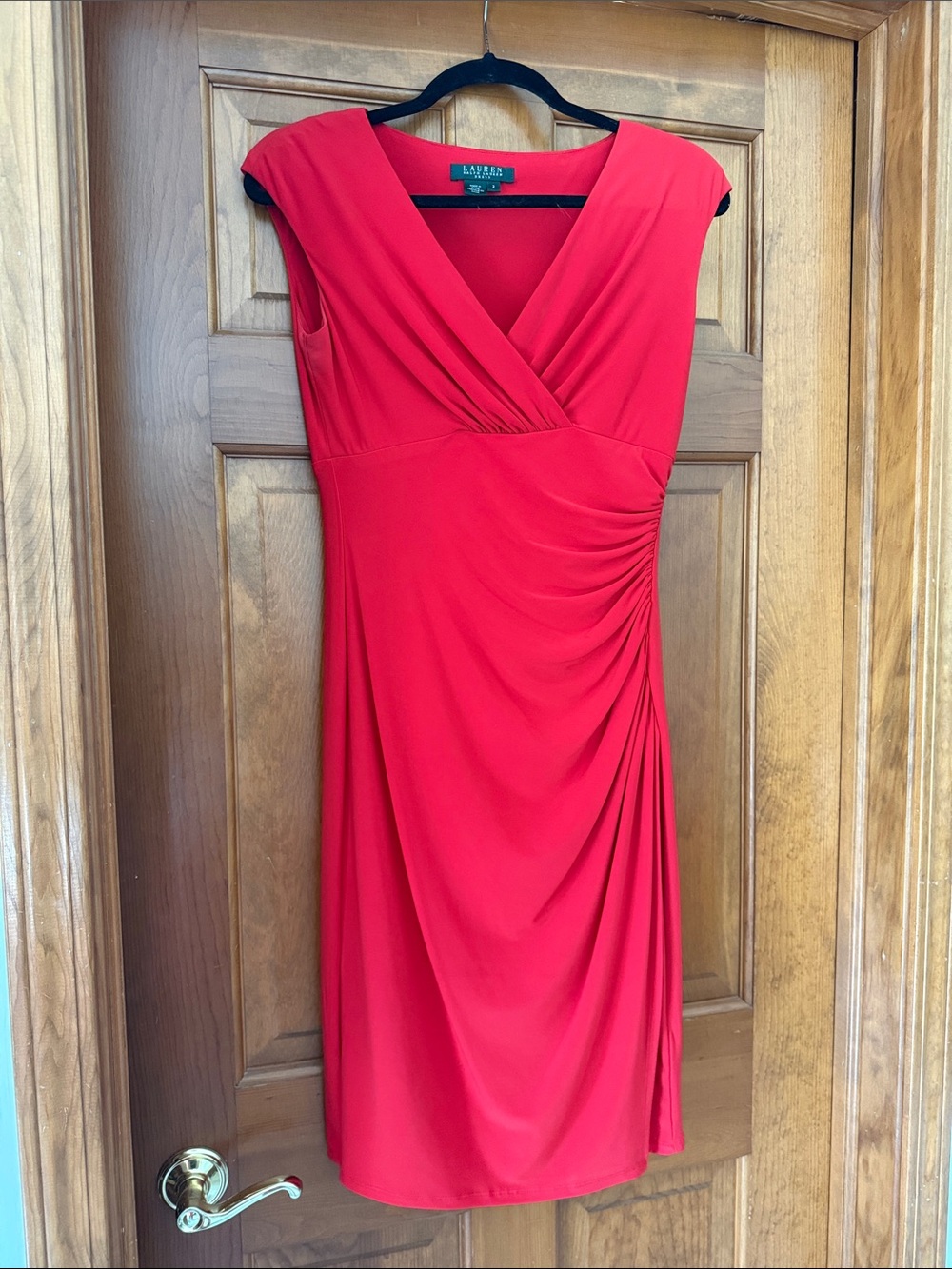 Lauren Ralph Lauren Red Faux-Wrap Midi Dress